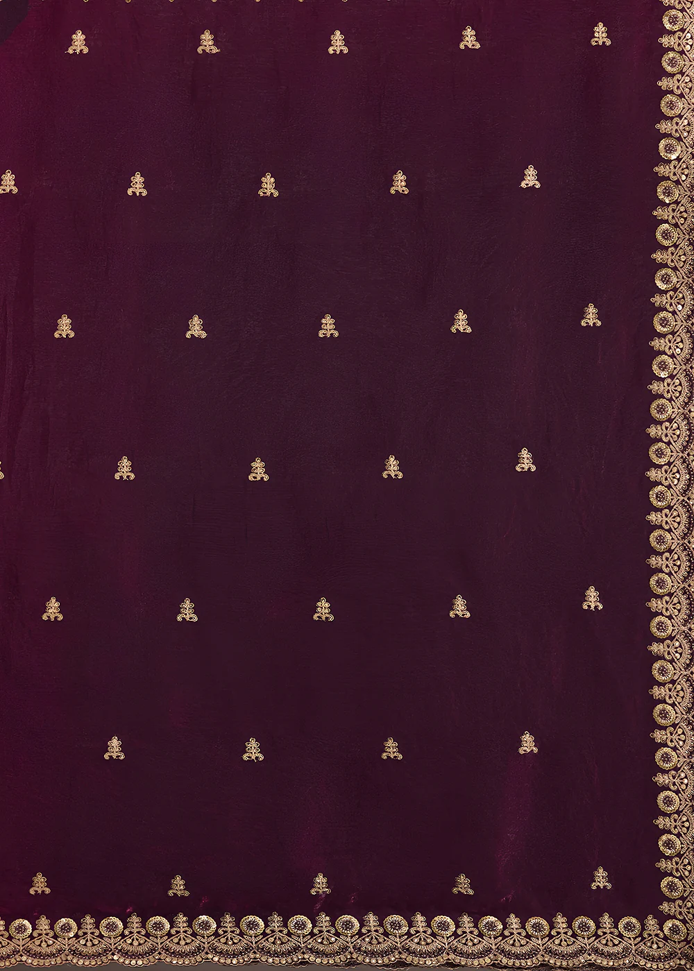 Wine Multiple Sequins Embroidered Wedding Saree - Image 8