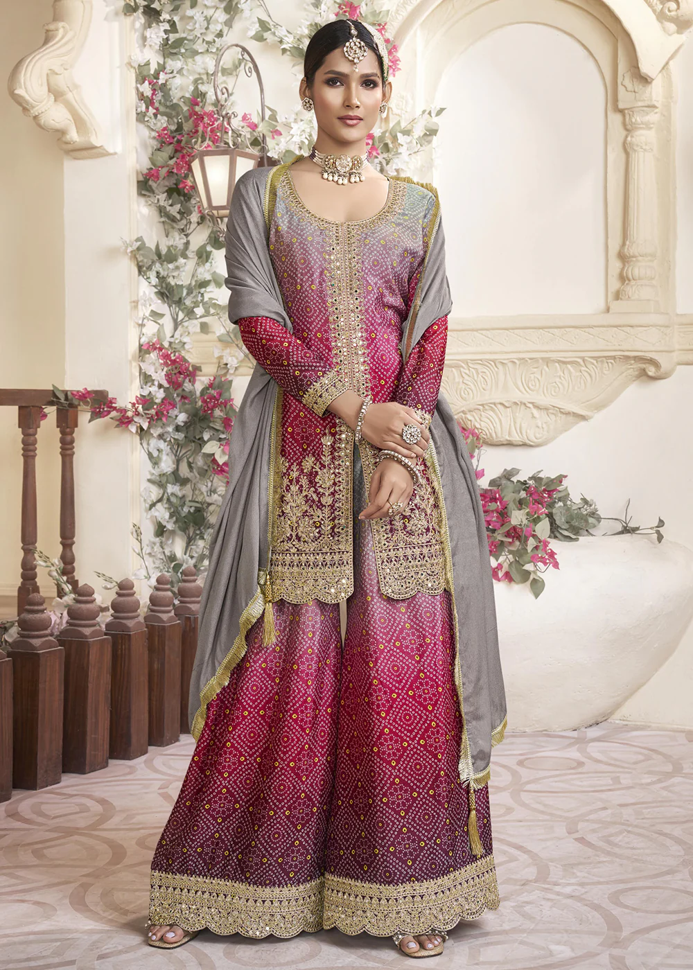 Wine Ombre Pure Chinnon Wedding Festive Palazzo Suit