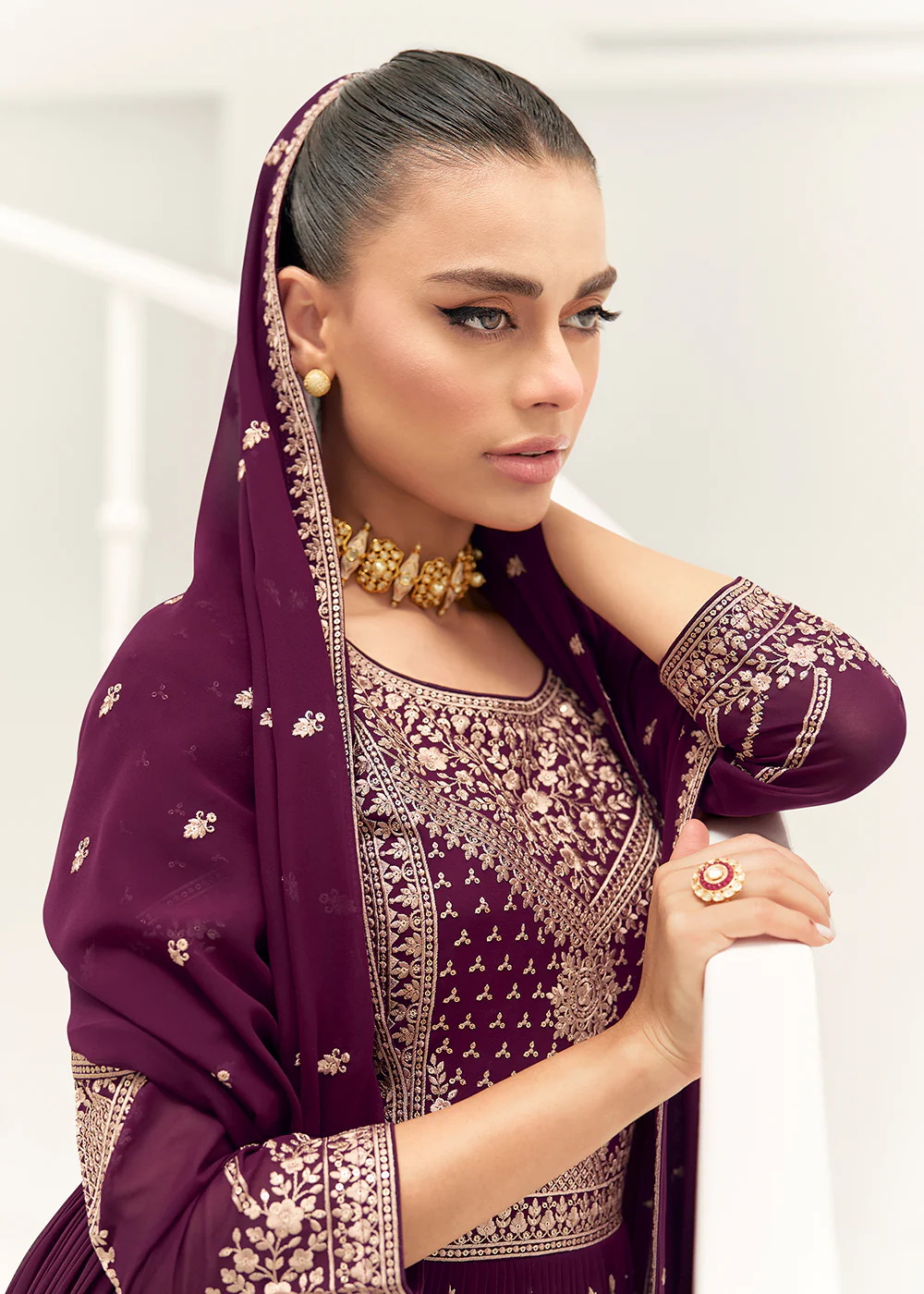 Wine Purple Real Georgette Party Style Anarkali Suit - Image 2