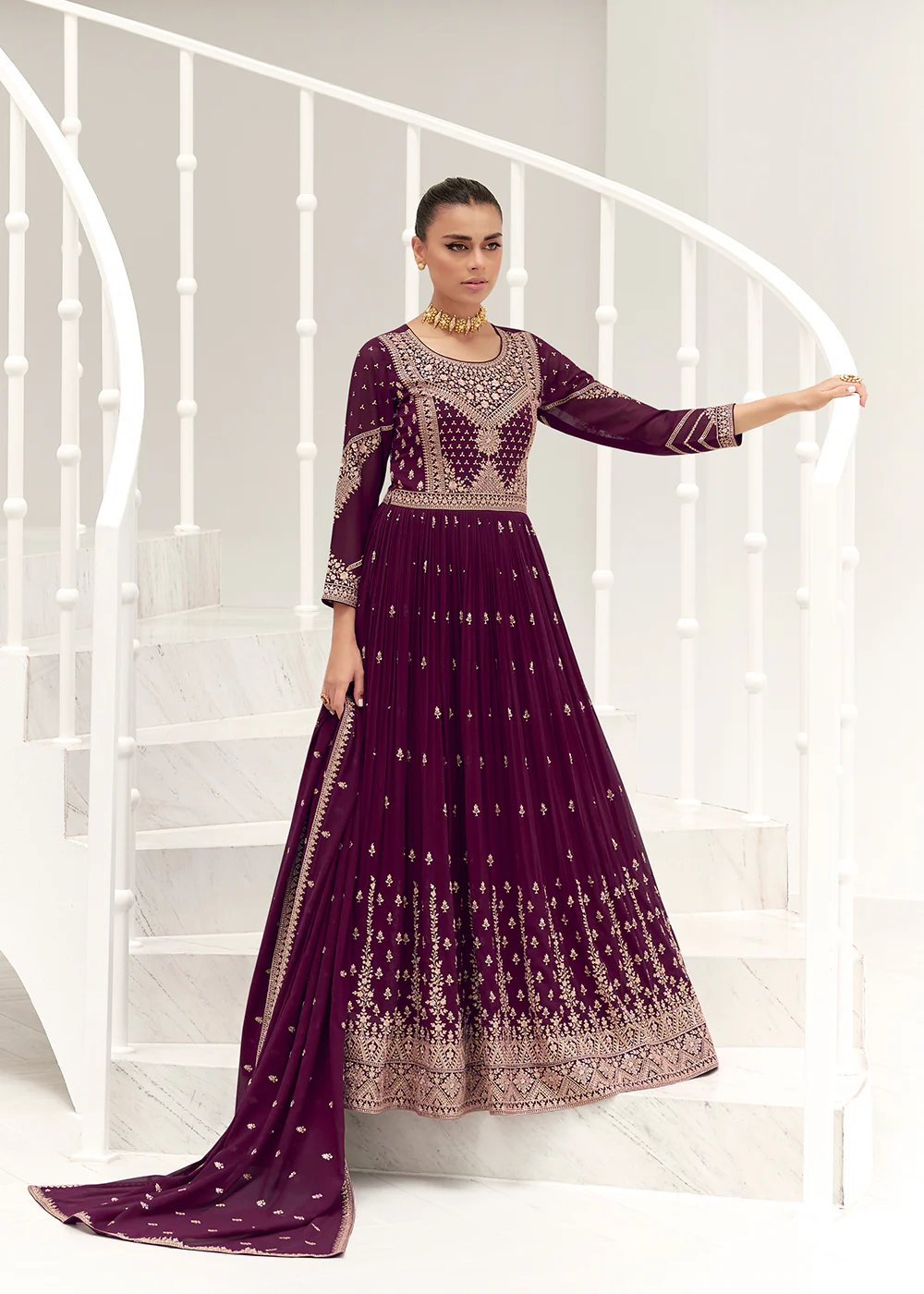 Wine Purple Real Georgette Party Style Anarkali Suit - Image 3