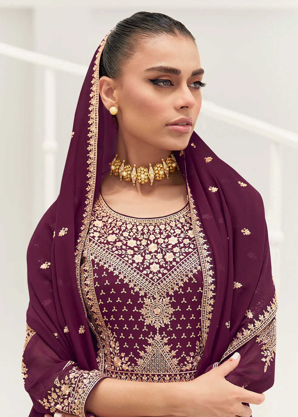 Wine Purple Real Georgette Party Style Anarkali Suit - Image 4