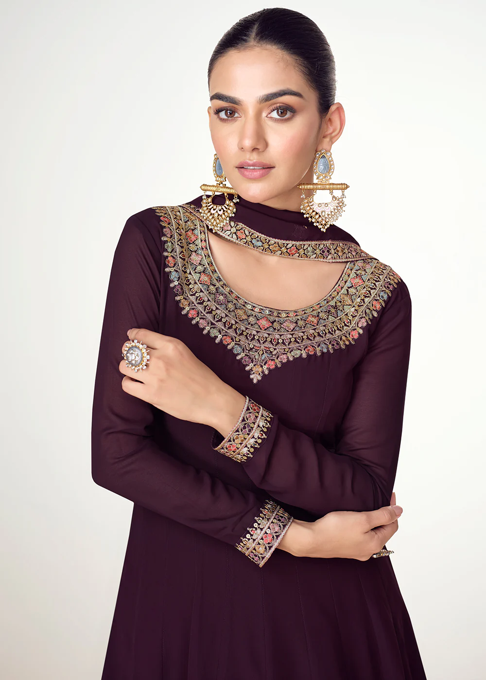 Wine Real Georgette Floor Length Anarkali Suit - Image 2
