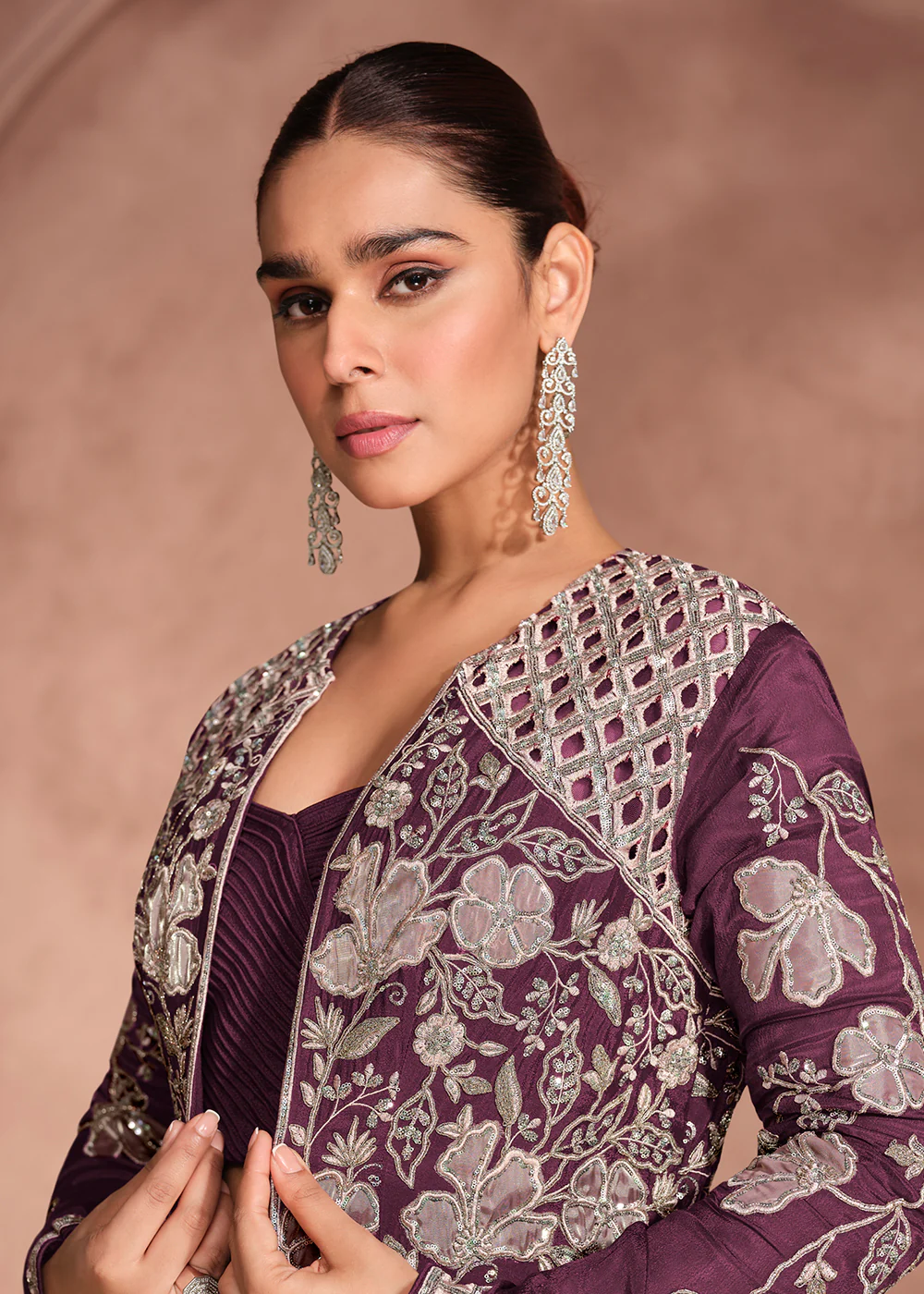 Wine Shrug Style Designer Lehenga Choli - Image 2