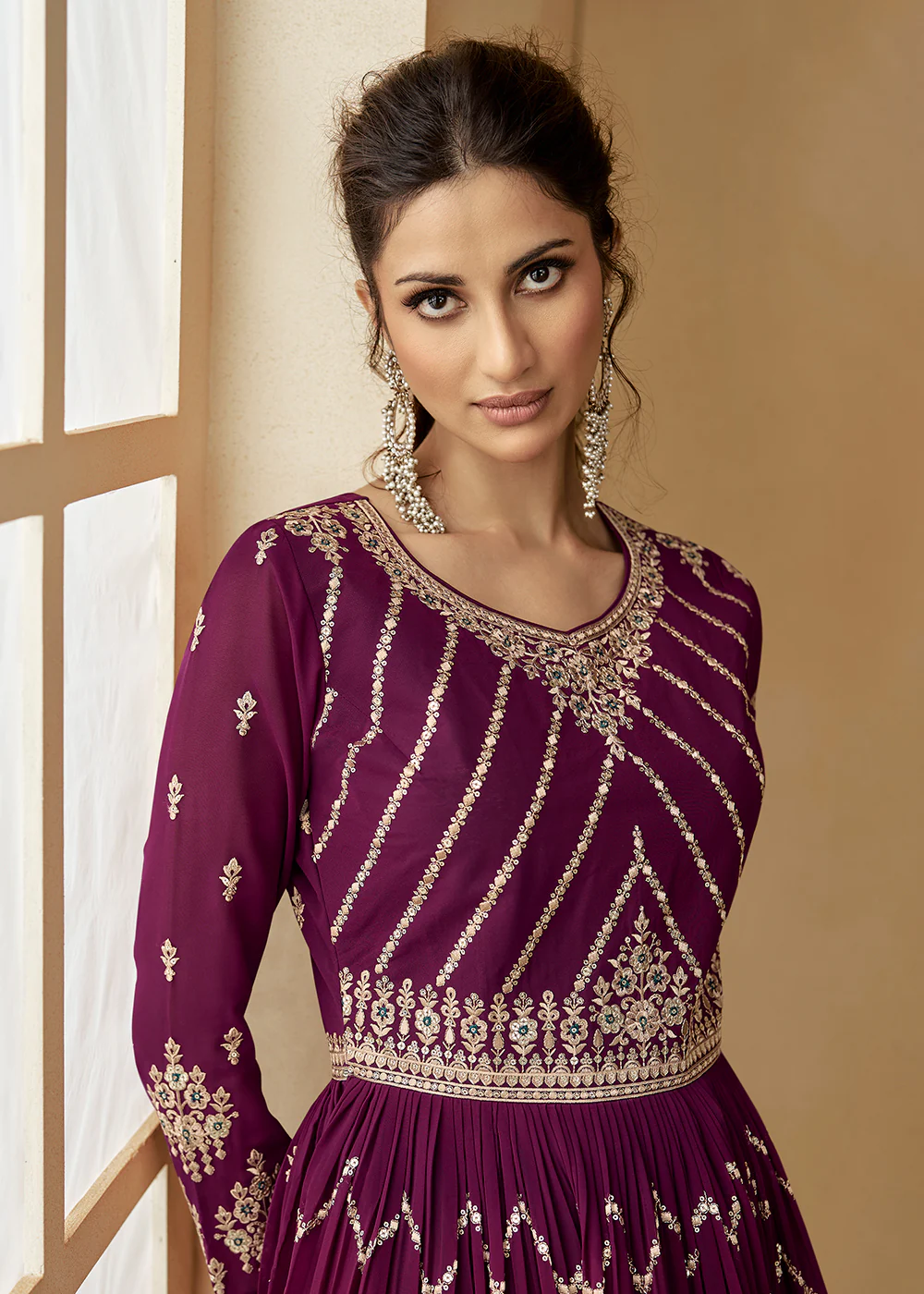 Wine & Teal Sharara Top Style Lehenga Anarkali - Image 2