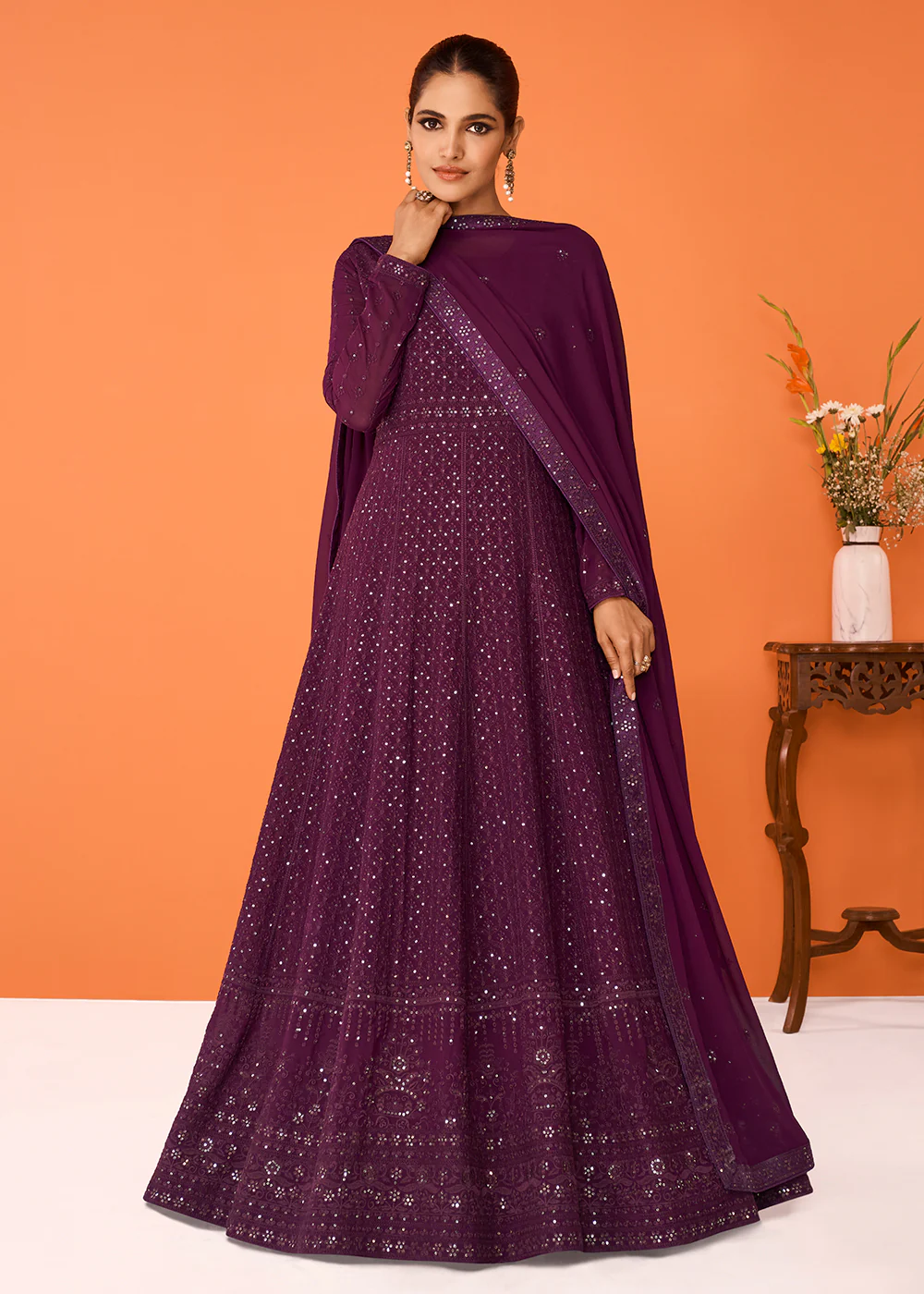 Wine Wedding Festive Special Georgette Anarkali Suit - Image 3