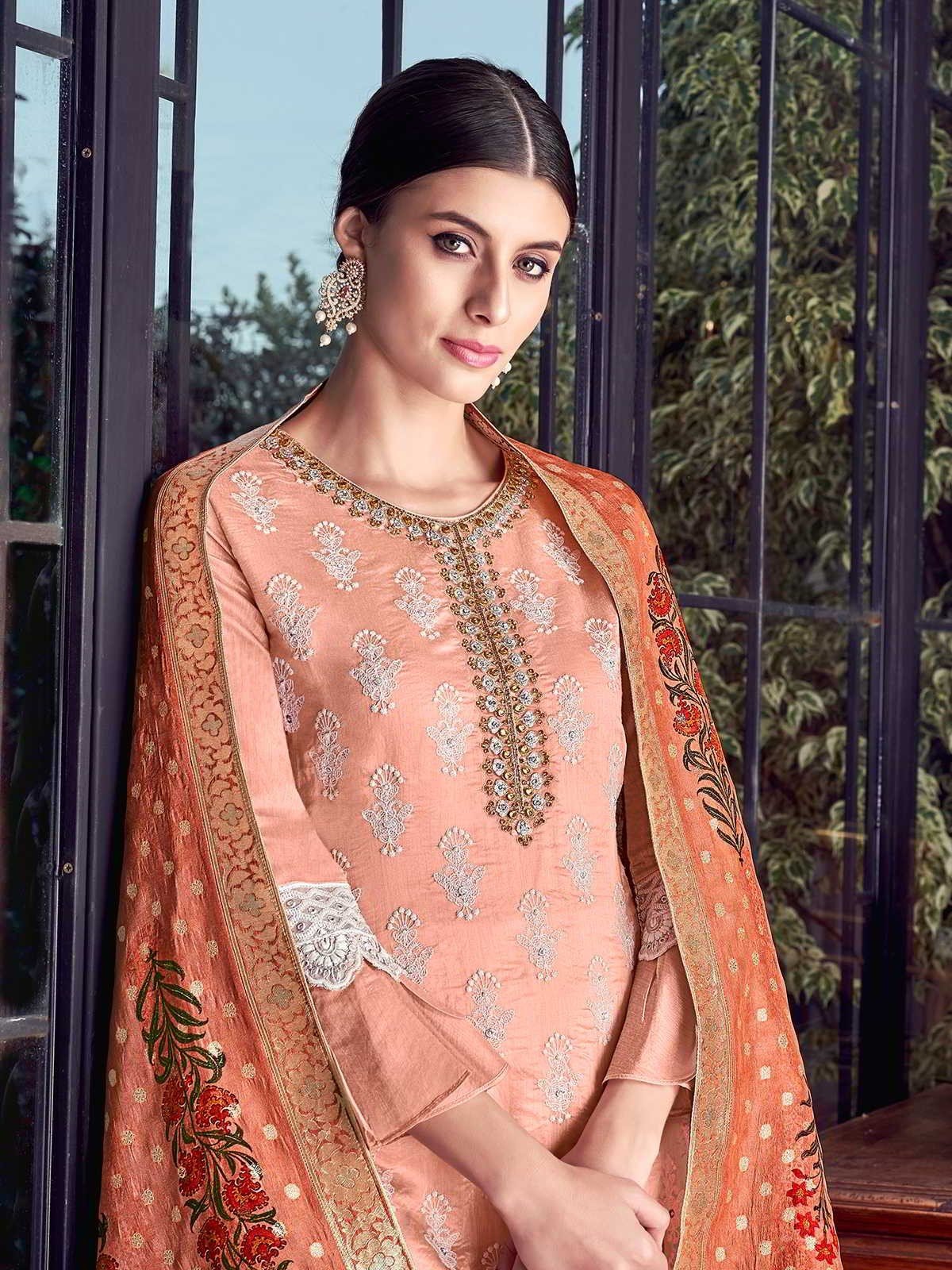Winning Peach Lucknowi Embroidered Pakistani Style Sharara Suit - Image 2