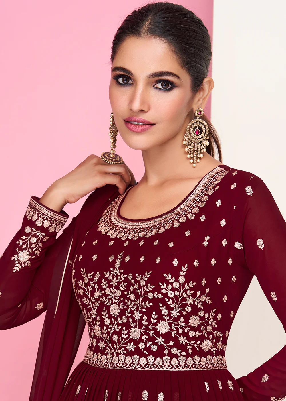 Winsome Maroon Sharara Top Style Lehenga Anarkali - Image 2