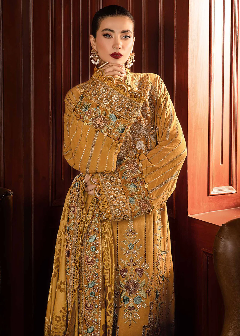 Winter Luxe 2024 by Maria B | DL-1207 Mustard - Image 2