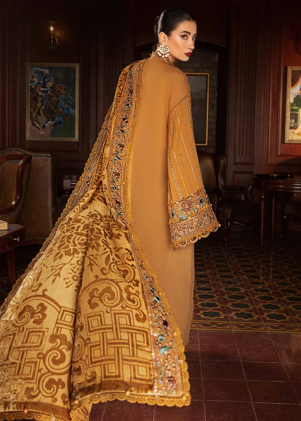 Winter Luxe 2024 by Maria B | DL-1207 Mustard - Image 3