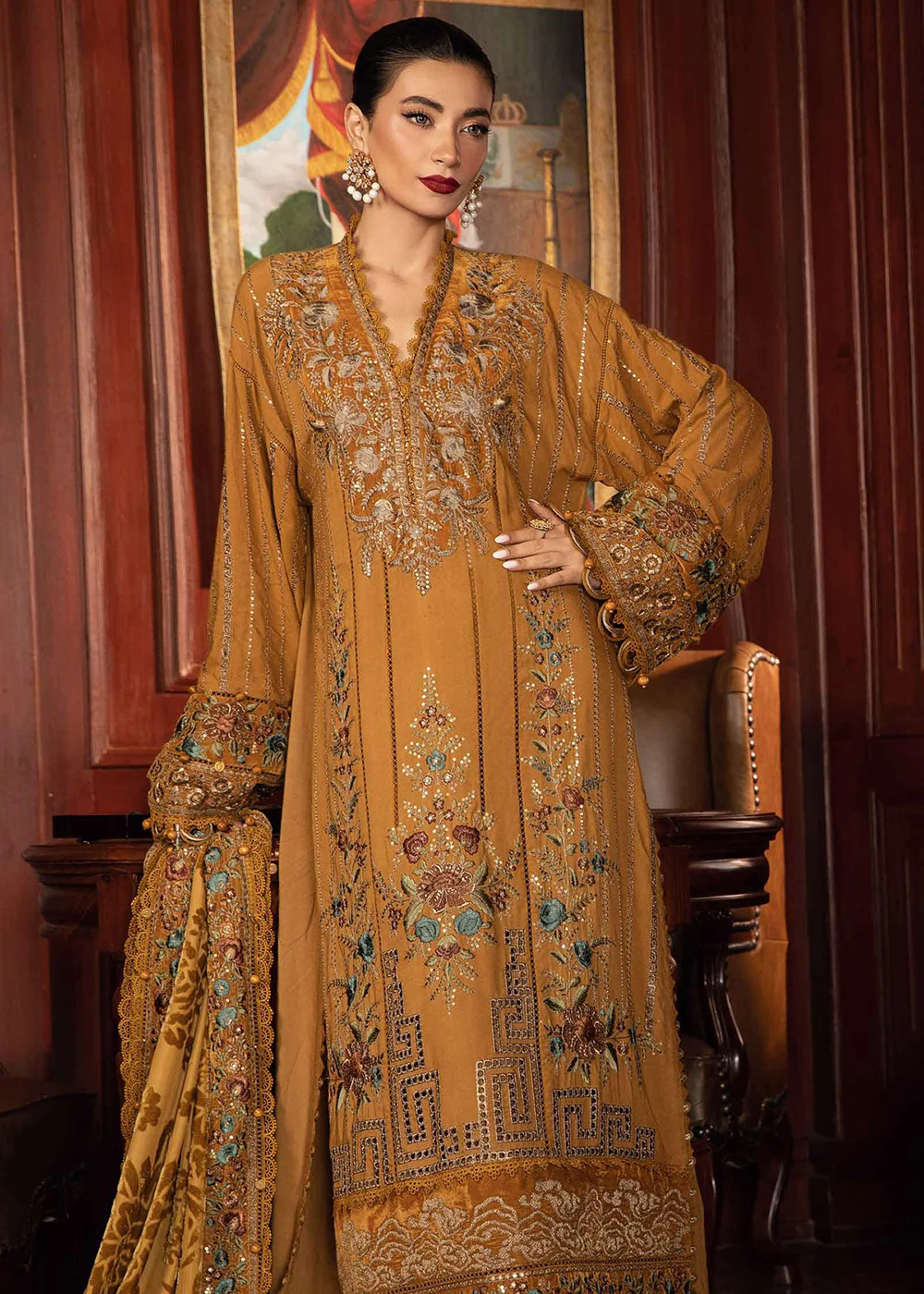 Winter Luxe 2024 by Maria B | DL-1207 Mustard - Image 5