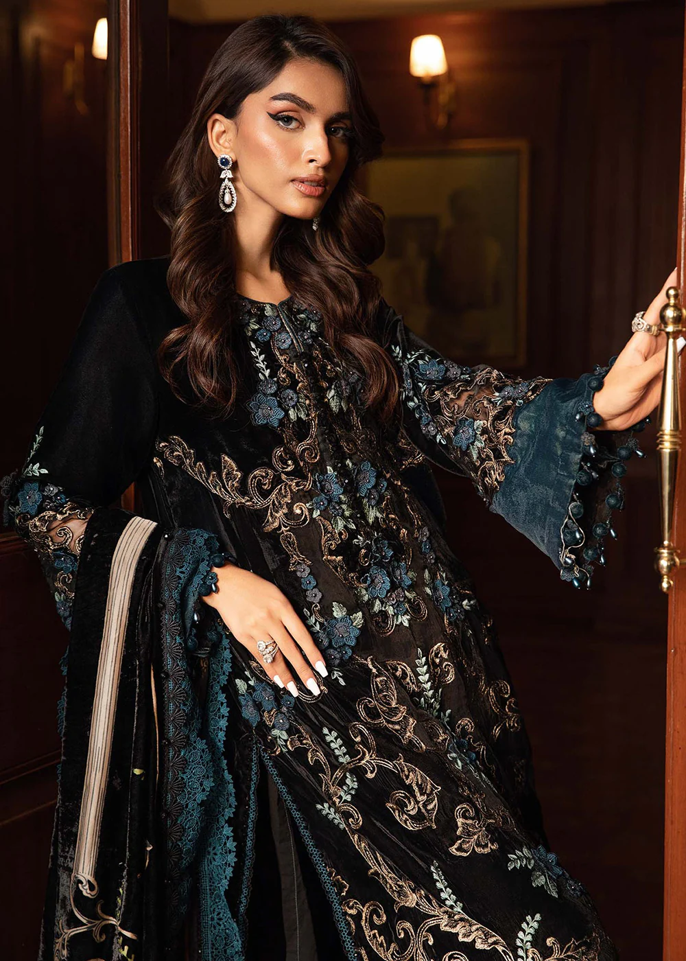 Winter Luxe 2024 by Maria B | DL-1208 Black & Teal - Image 5