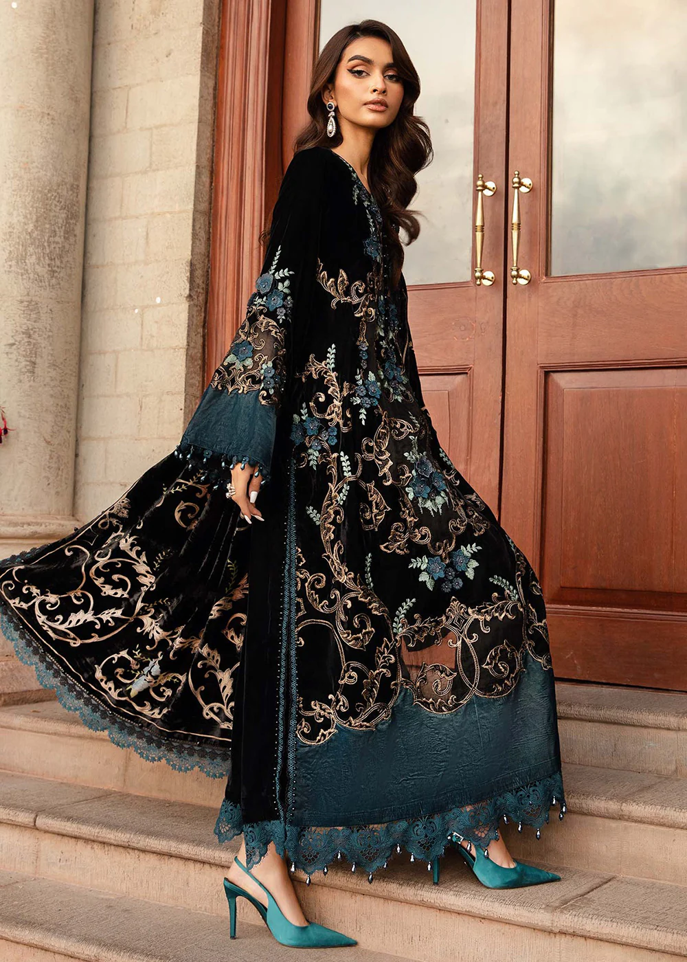 Winter Luxe 2024 by Maria B | DL-1208 Black & Teal - Image 7