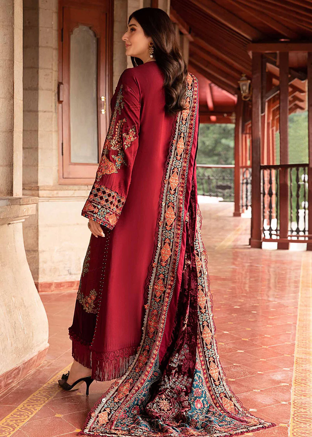 Winter Luxe 2024 by Maria B | DL-1210 Maroon - Image 3