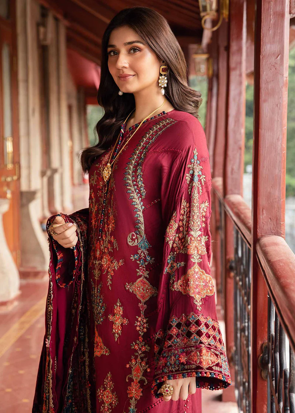 Winter Luxe 2024 by Maria B | DL-1210 Maroon - Image 4