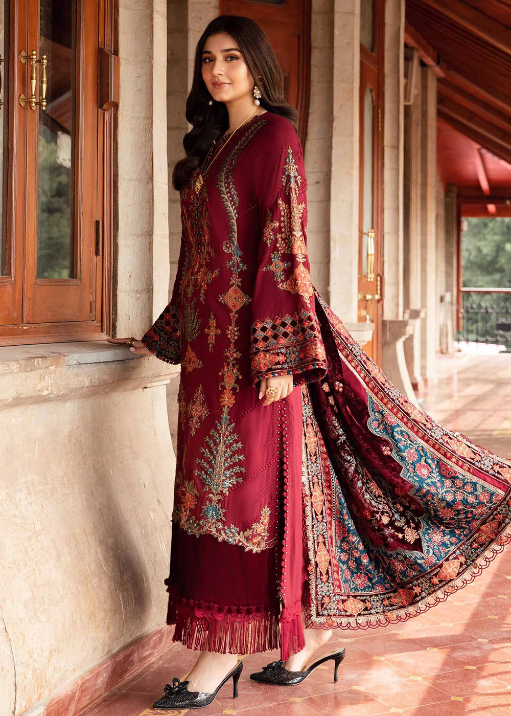Winter Luxe 2024 by Maria B | DL-1210 Maroon - Image 6