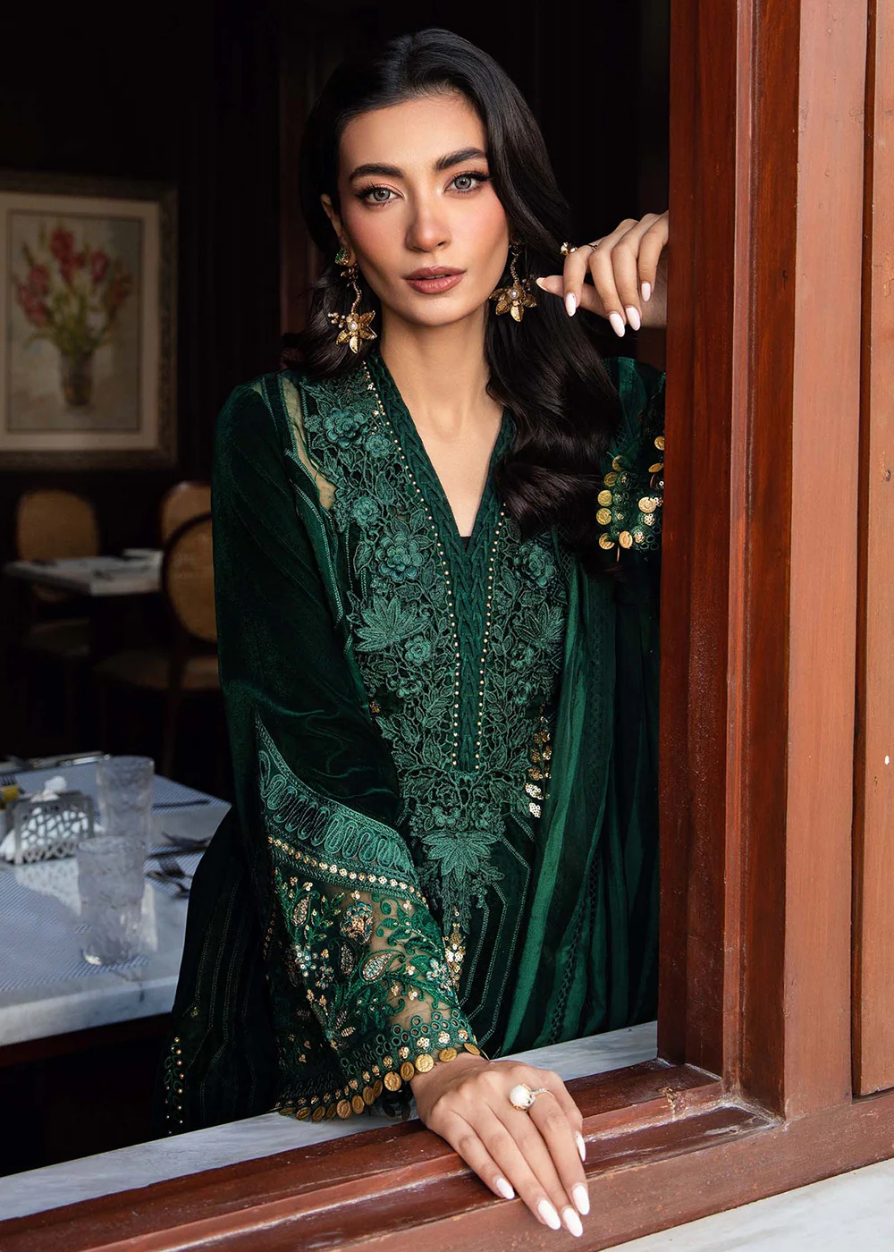 Winter Luxe 2024 by Maria B | DL-1212 Emerald Green - Image 6