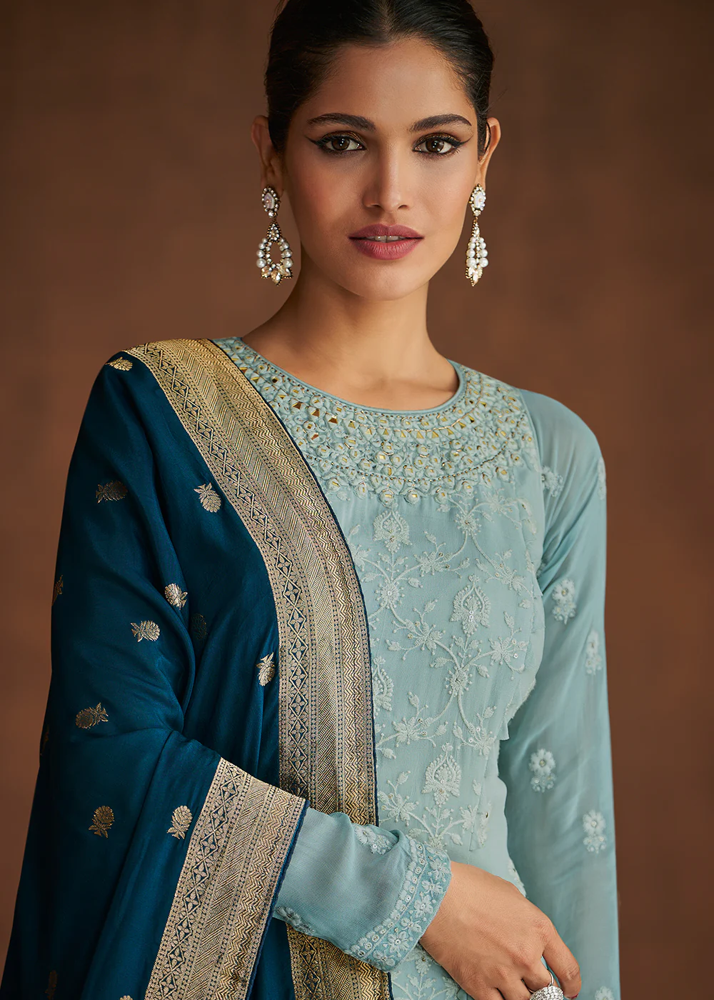 Wonderful Blue Eid/Festive Palazzo Style Salwar Suit - Image 2