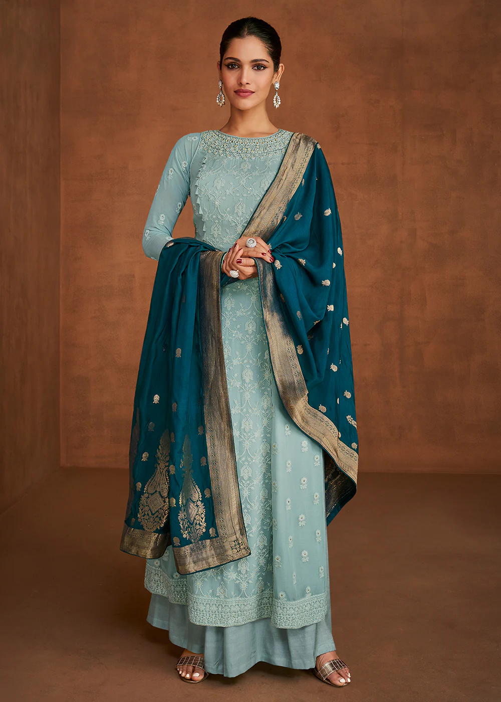 Wonderful Blue Eid/Festive Palazzo Style Salwar Suit - Image 3