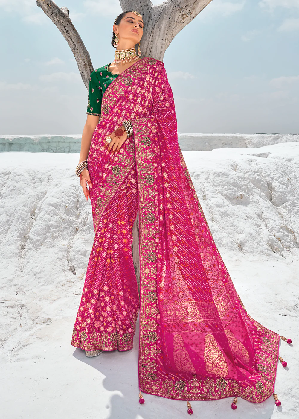 Wonderful Rani Georgette Wedding Bandhani Patola Saree