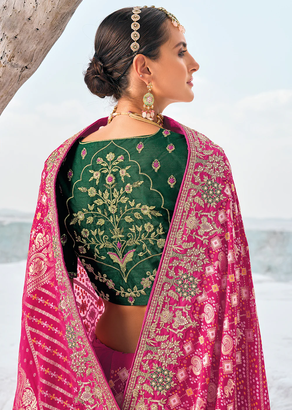 Wonderful Rani Georgette Wedding Bandhani Patola Saree - Image 3