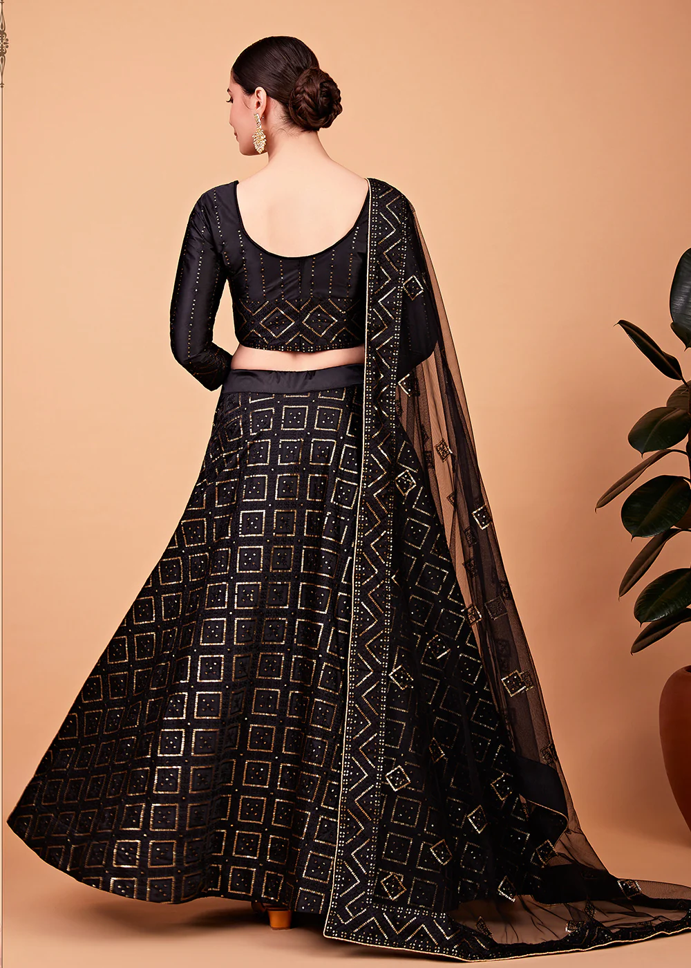 Wondrous Black Multi Thread & Sequins Cocktail Party Lehenga - Image 3