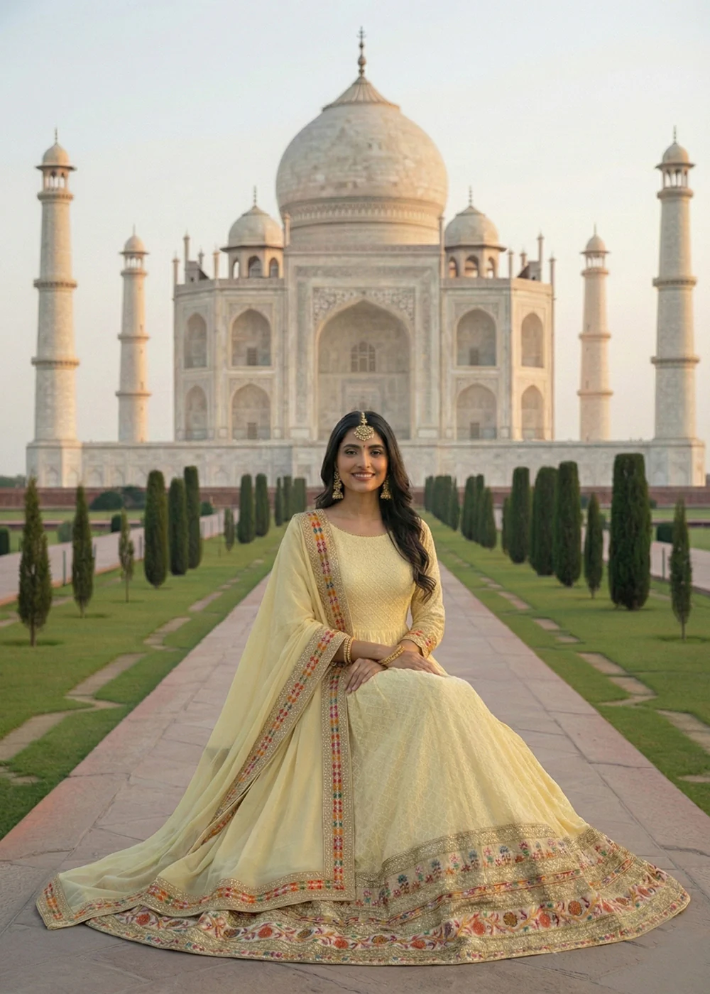 Yellow All Over Sequins Work Pastel Anarkali Gown - Image 3