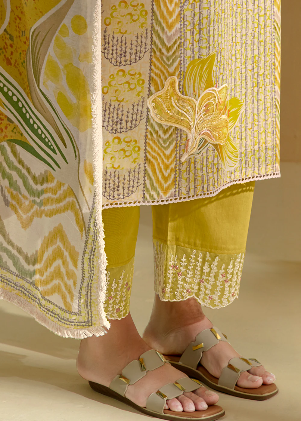 Yellow Cotton Lawn Digital Printed Festive Salwar Suit - Image 5