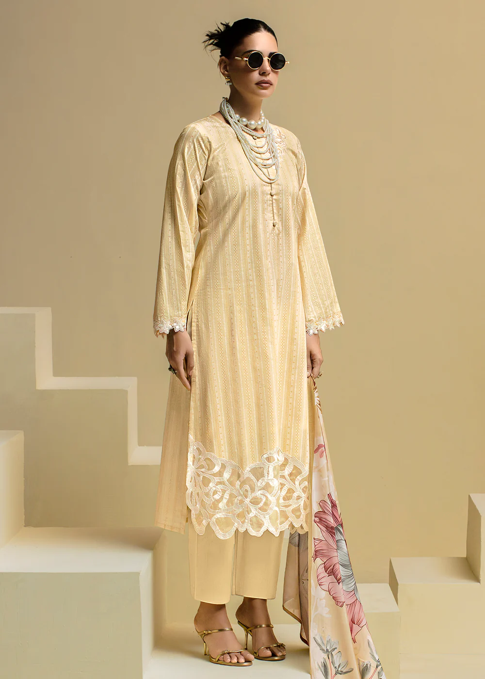 Yellow Cotton Lawn Khadi Printed Festive Salwar Suit