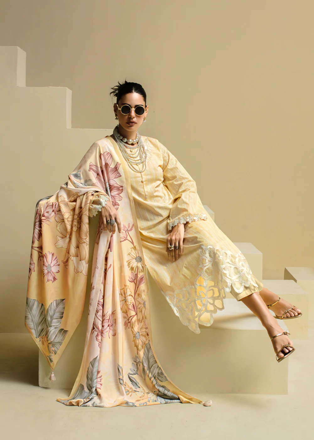 Yellow Cotton Lawn Khadi Printed Festive Salwar Suit - Image 3
