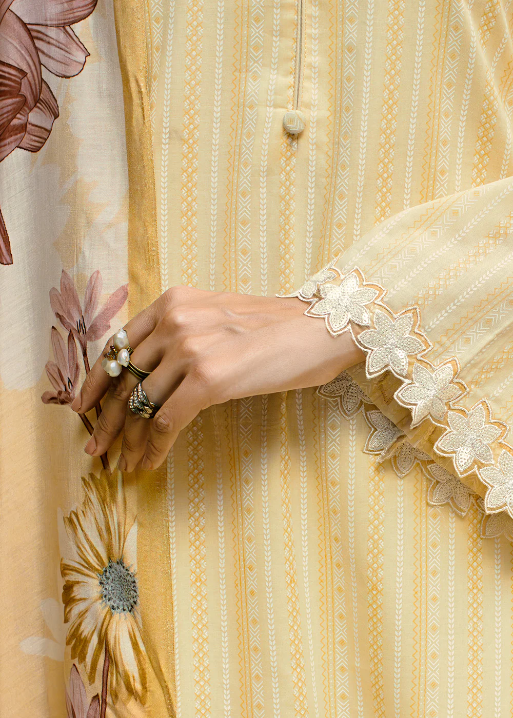Yellow Cotton Lawn Khadi Printed Festive Salwar Suit - Image 4