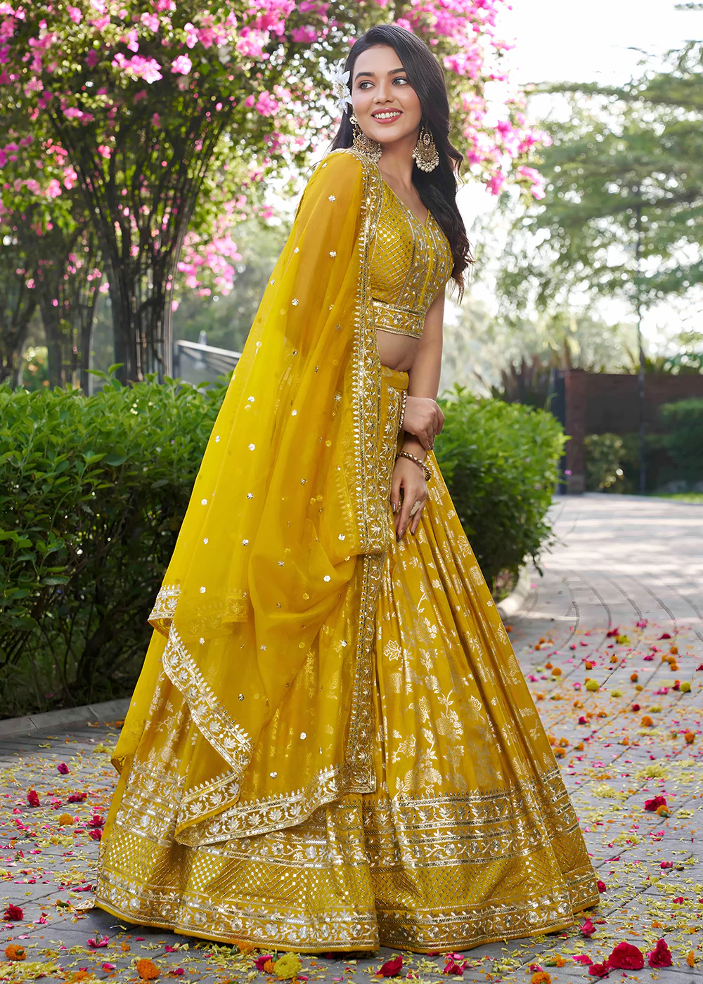 Yellow Dola Silk Jacquard Festive Party Lehenga Choli - Image 5