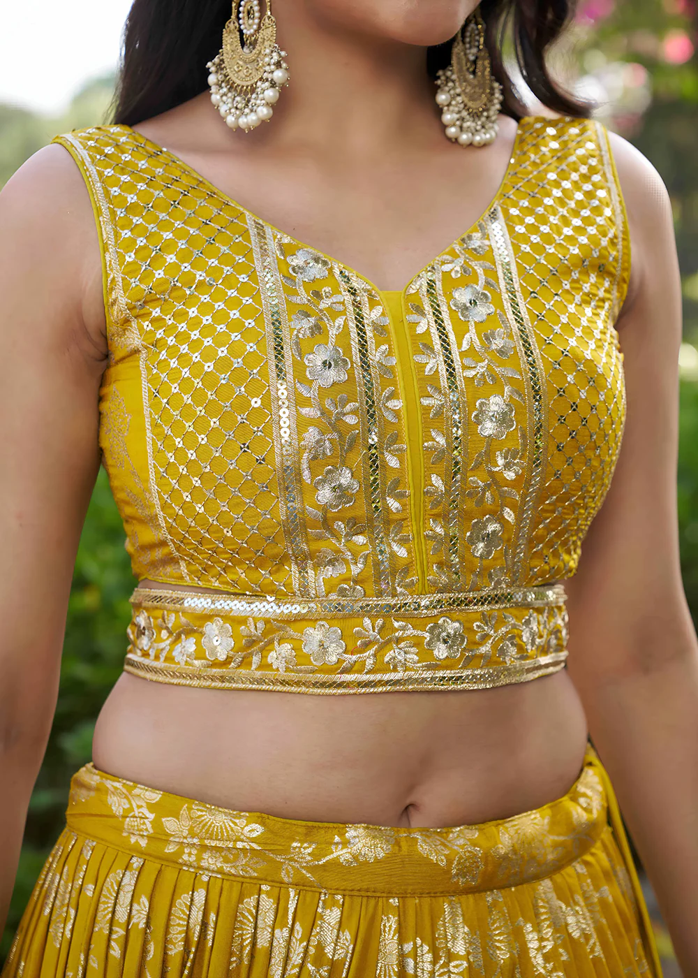 Yellow Dola Silk Jacquard Festive Party Lehenga Choli - Image 6