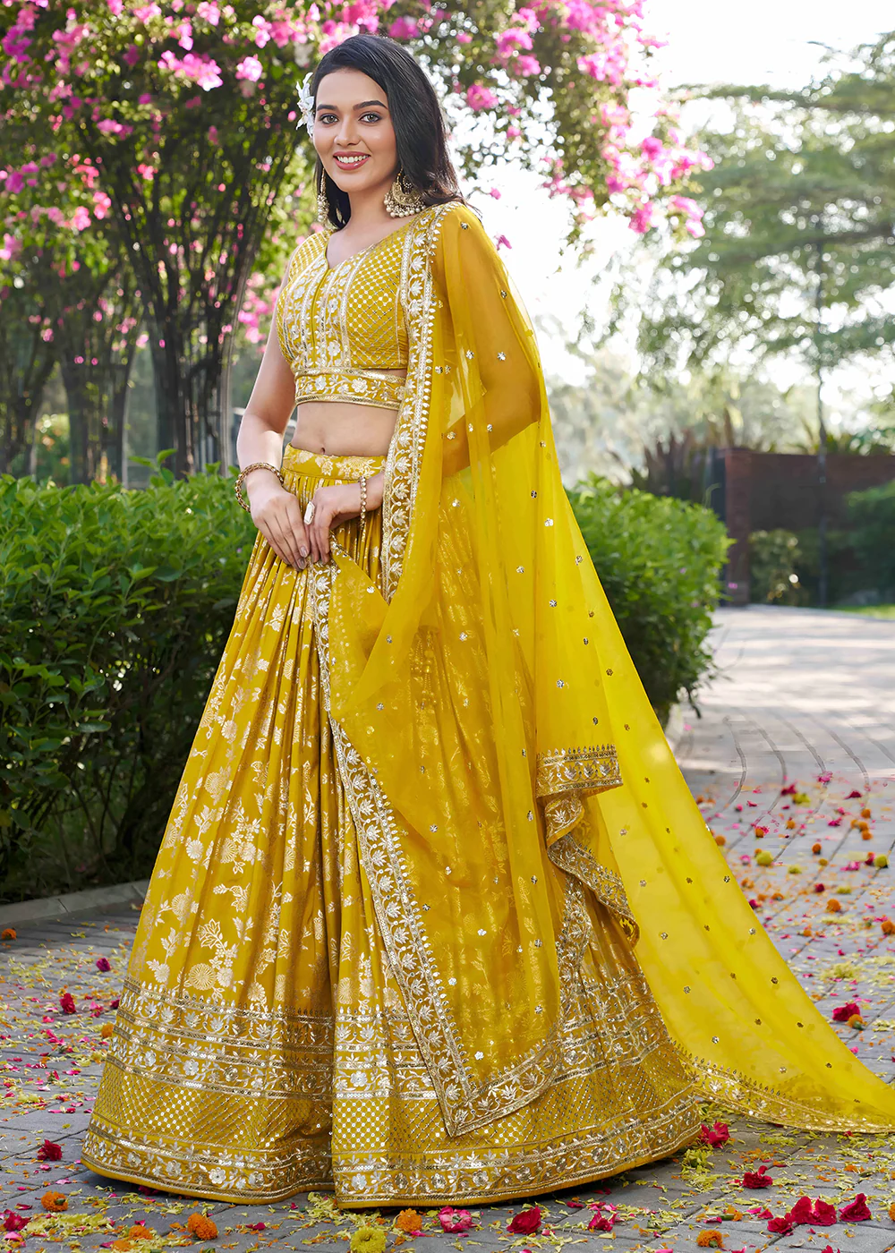 Yellow Dola Silk Jacquard Festive Party Lehenga Choli - Image 7
