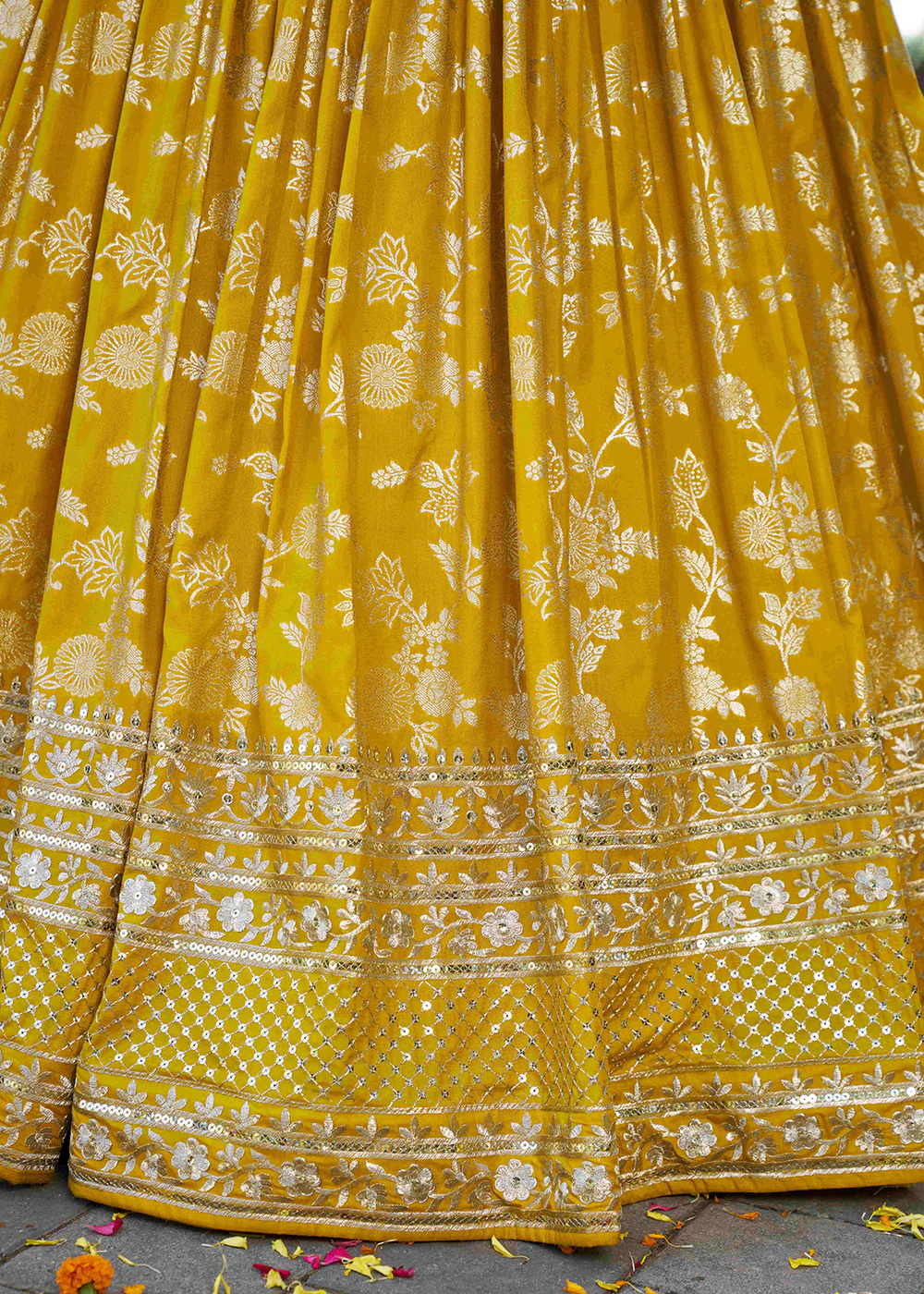 Yellow Dola Silk Jacquard Festive Party Lehenga Choli - Image 8
