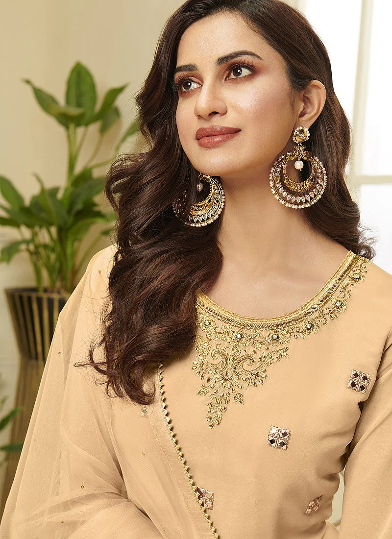 Yellow Embroidered Faux Georgette Gota Work Sharara Suit - Image 2