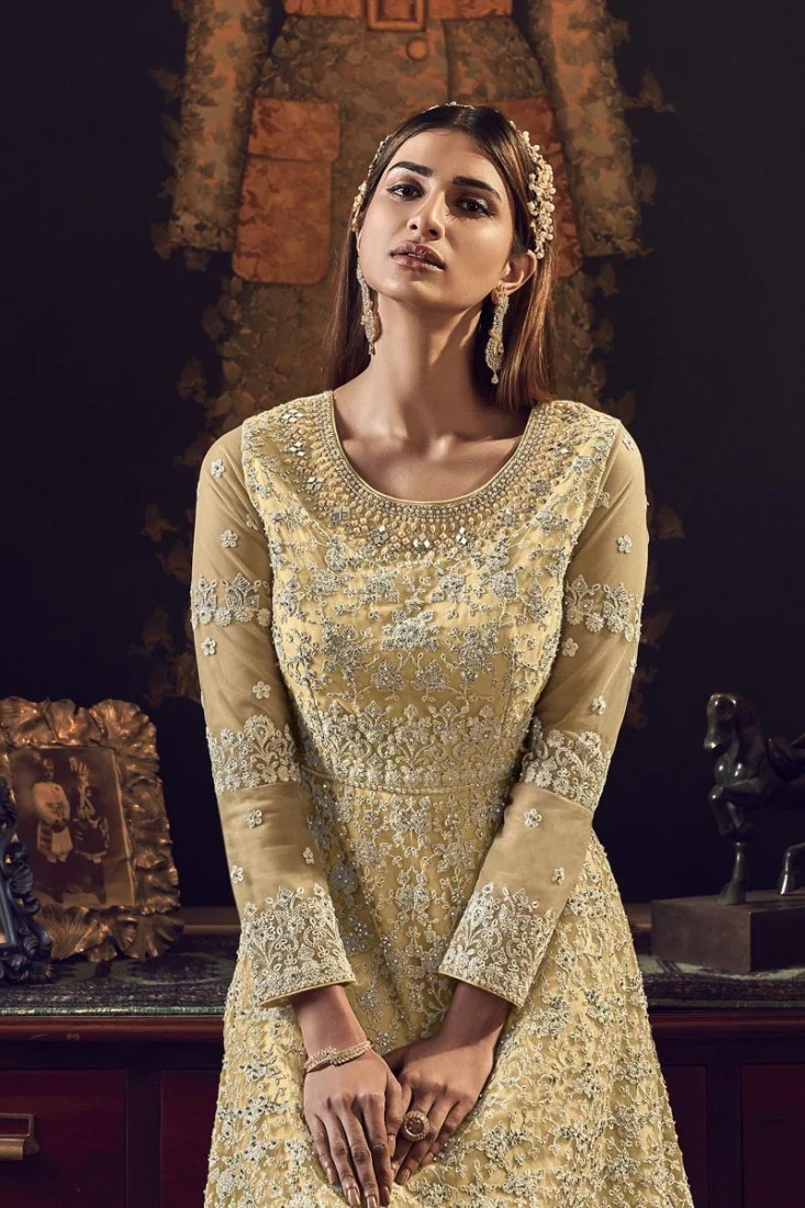 Yellow Embroidered Floor Length Anarkali Suit - Image 3
