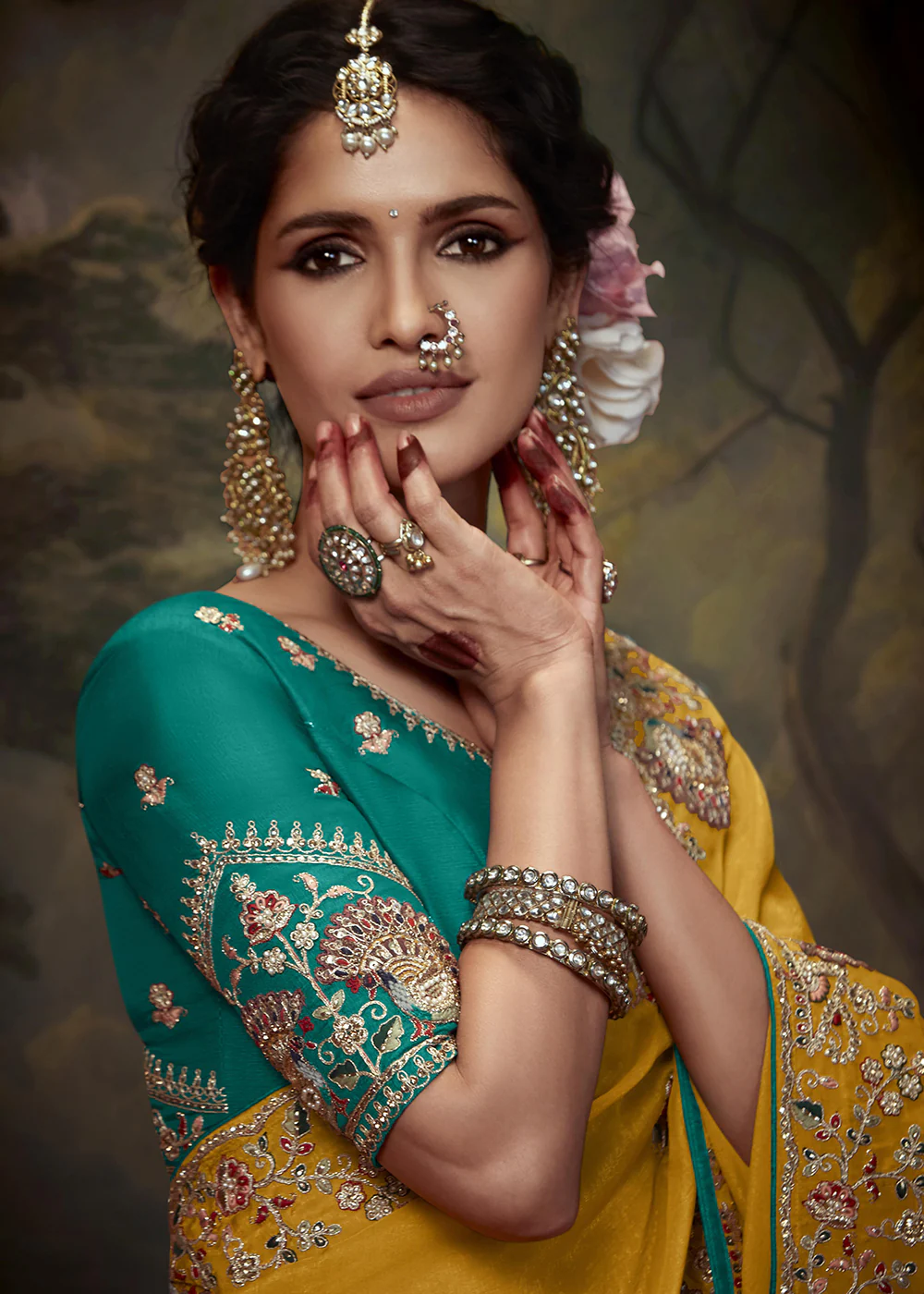 Yellow Fancy Fabric Embroidered Festive Saree - Image 2