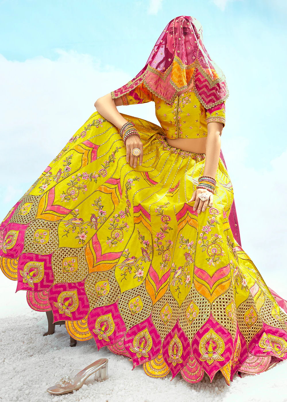 Yellow Fancy Silk Heavy Embroidered Bridal Lehenga Choli - Image 2
