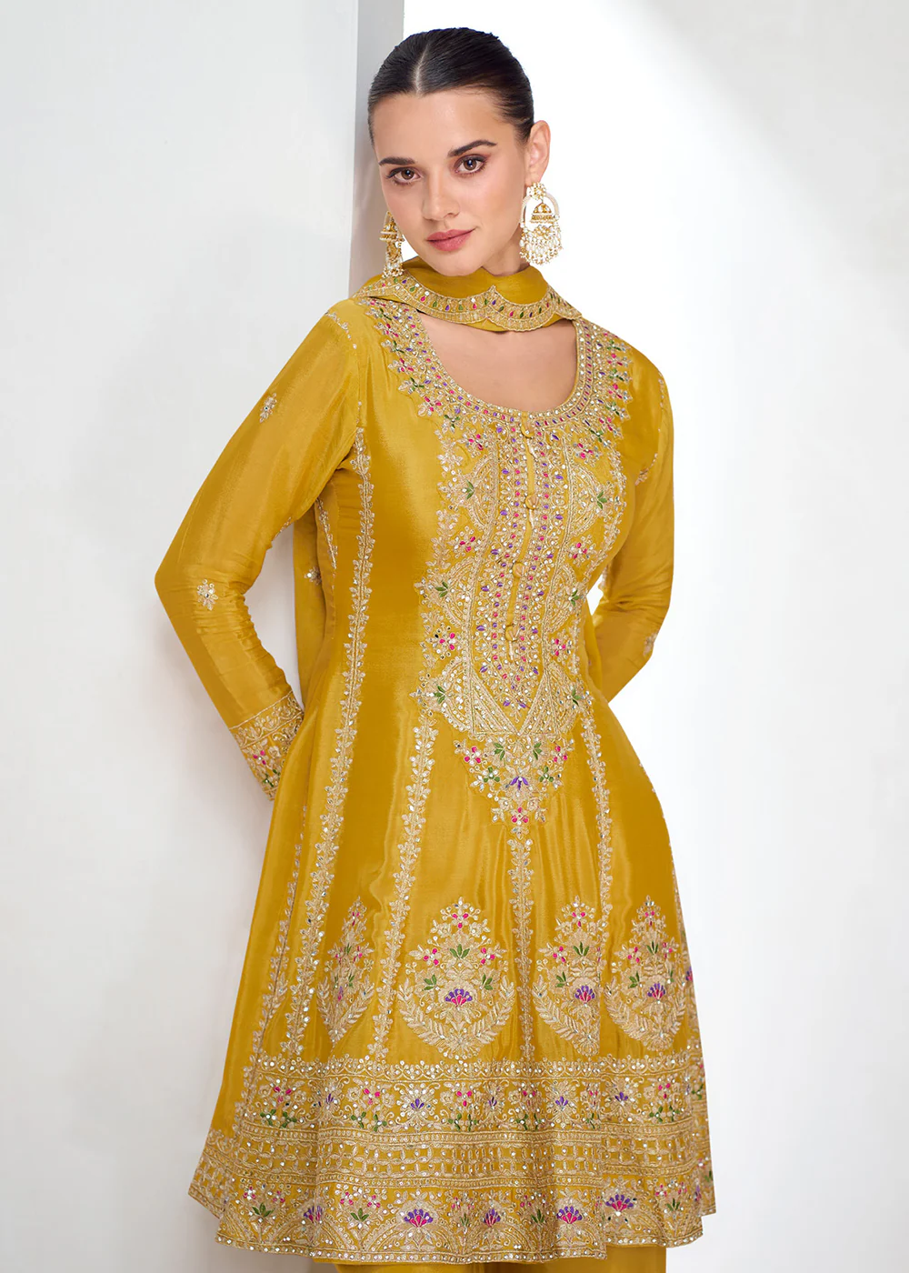 Yellow Festive Style Embroidered Trendy Palazzo Suit - Image 2