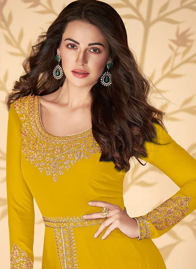 Yellow Front Slit Party Wear Anarkali Suit - Image 2