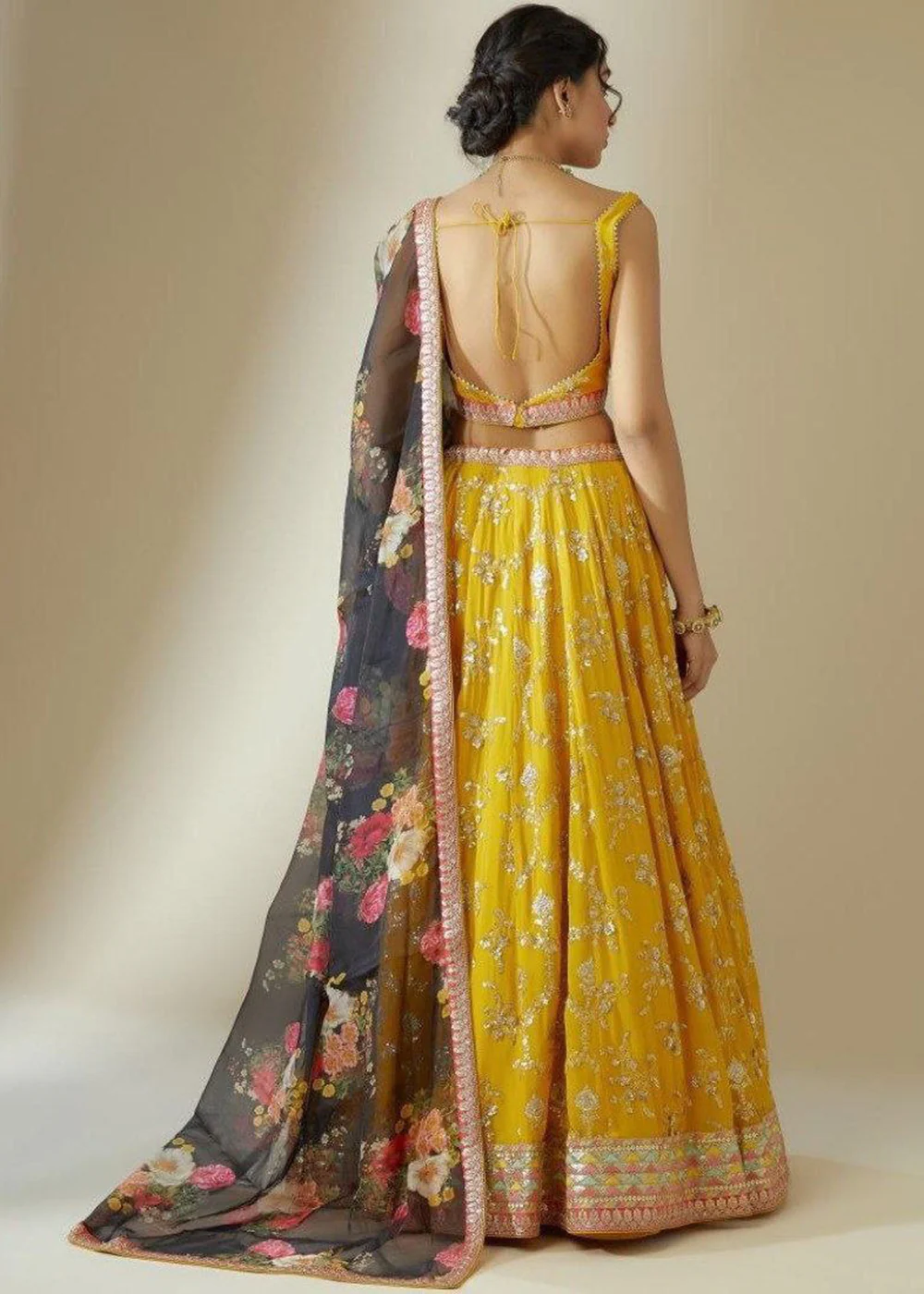 Yellow Georgette Embroidered Haldi Special Lehenga Choli - Image 3