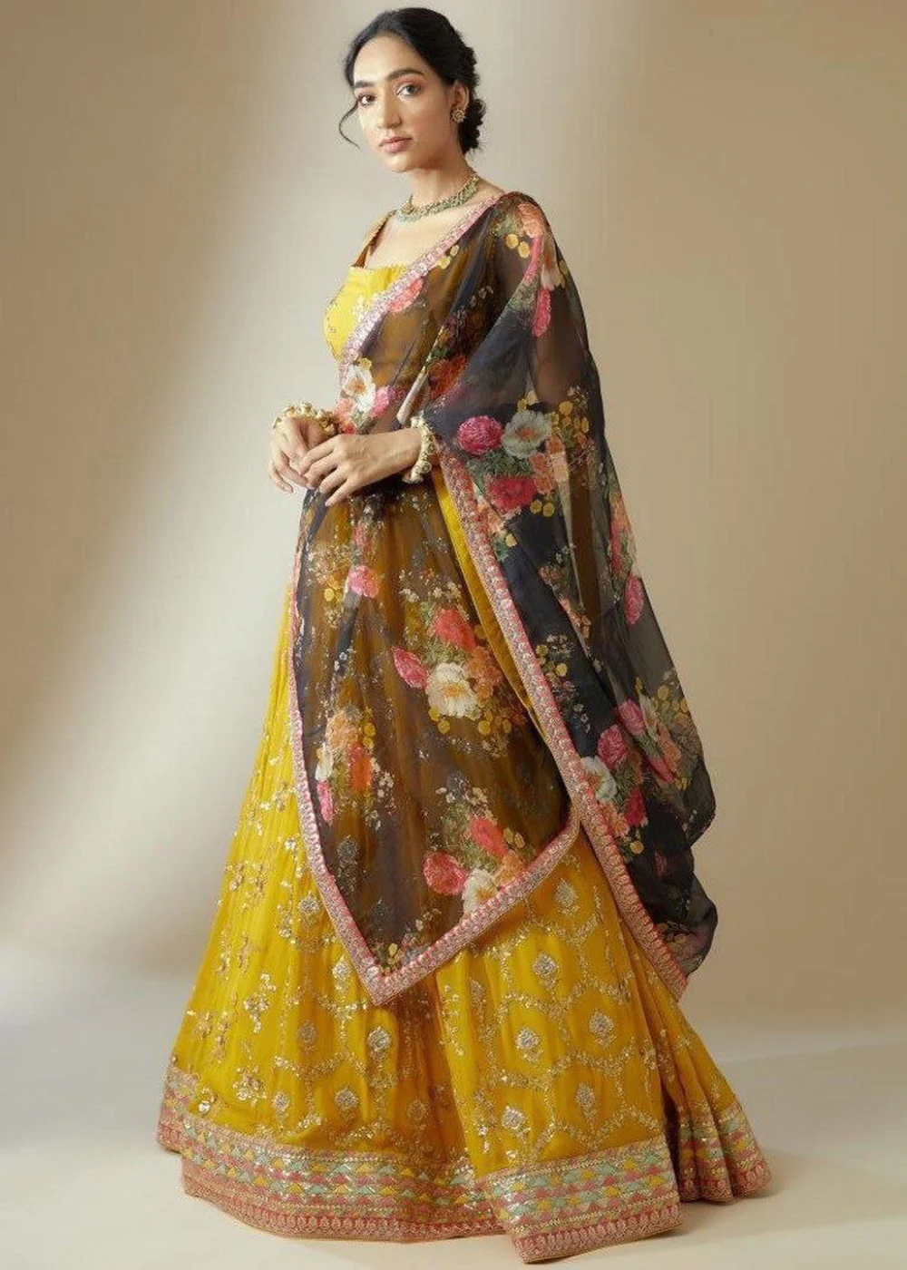 Yellow Georgette Embroidered Haldi Special Lehenga Choli - Image 5