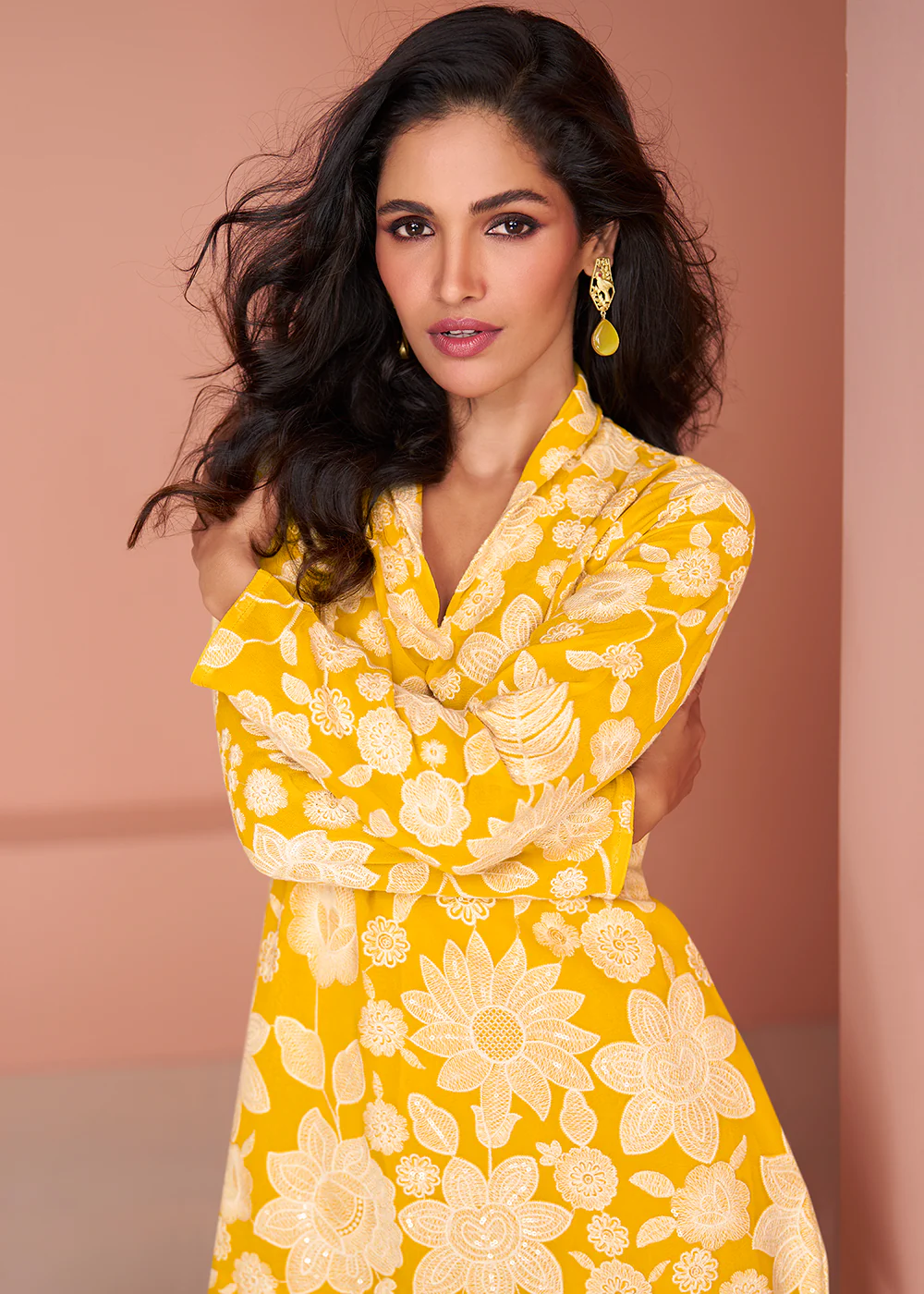 Yellow Georgette Party Wear Indo-Western Co-Ords Set - Image 2