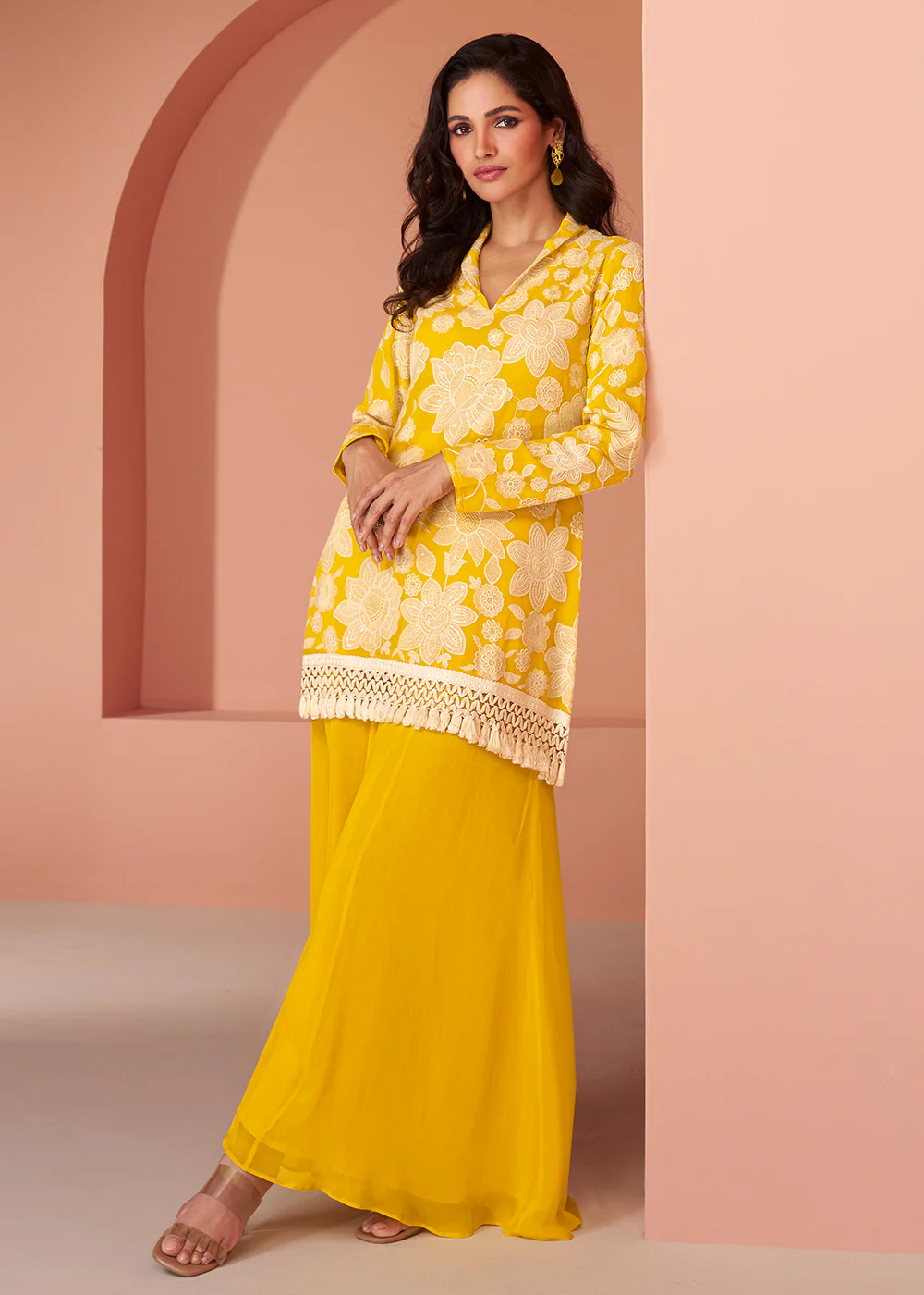 Yellow Georgette Party Wear Indo-Western Co-Ords Set - Image 3