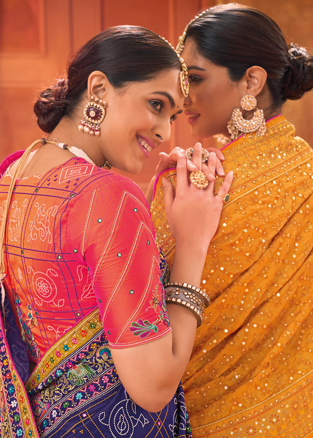 Yellow Hand Work Embroidered Traditional Banarasi Silk Saree - Image 3