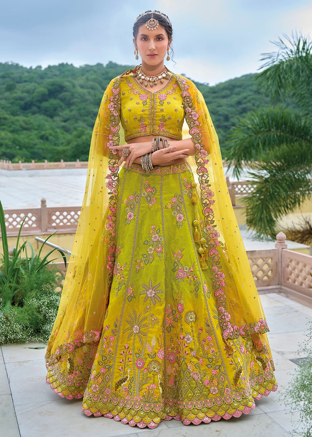 Yellow Heavy Embroidered Bridal Style Lehenga Choli