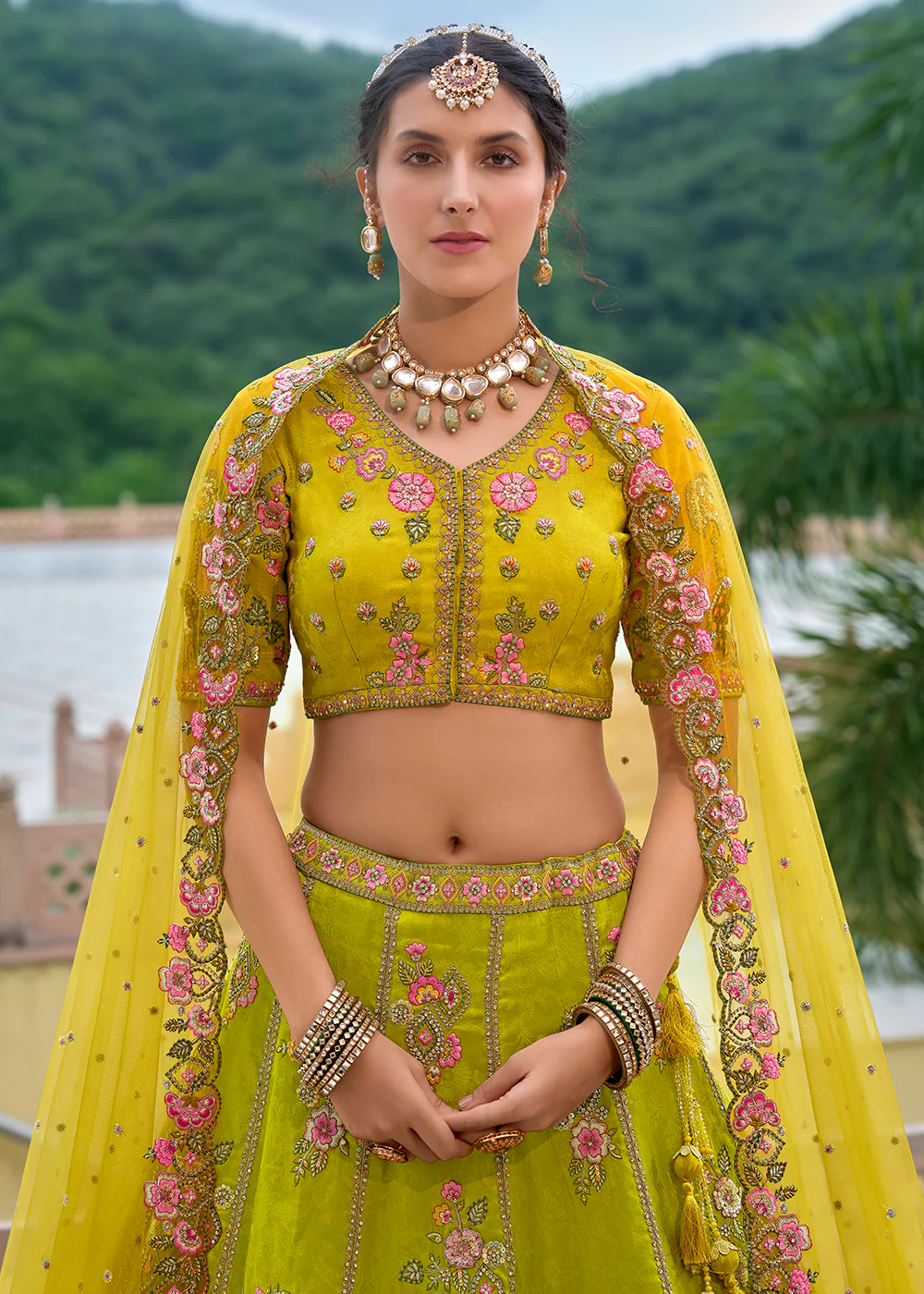 Yellow Heavy Embroidered Bridal Style Lehenga Choli - Image 2