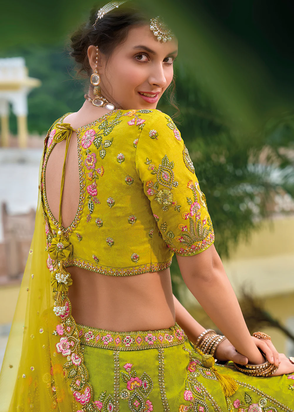 Yellow Heavy Embroidered Bridal Style Lehenga Choli - Image 3