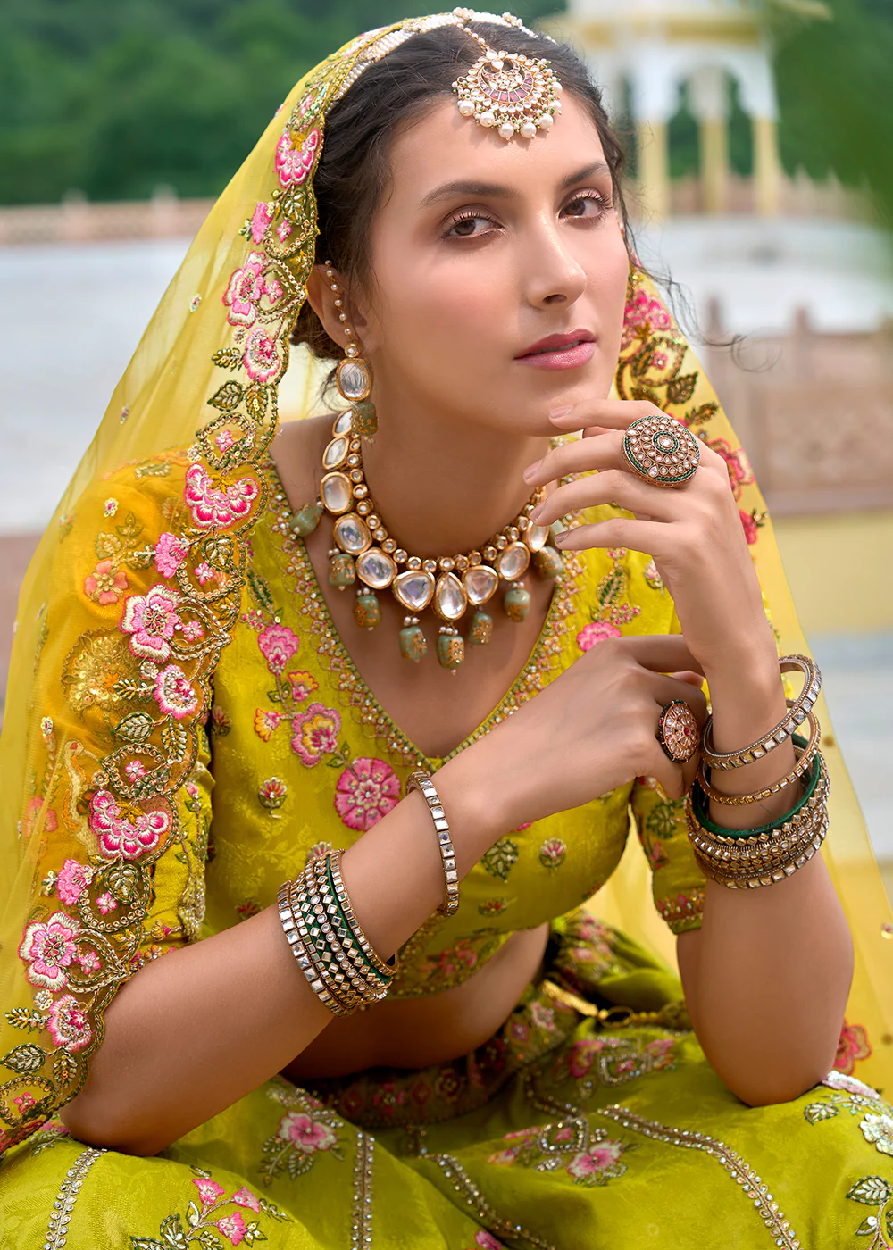 Yellow Heavy Embroidered Bridal Style Lehenga Choli - Image 5