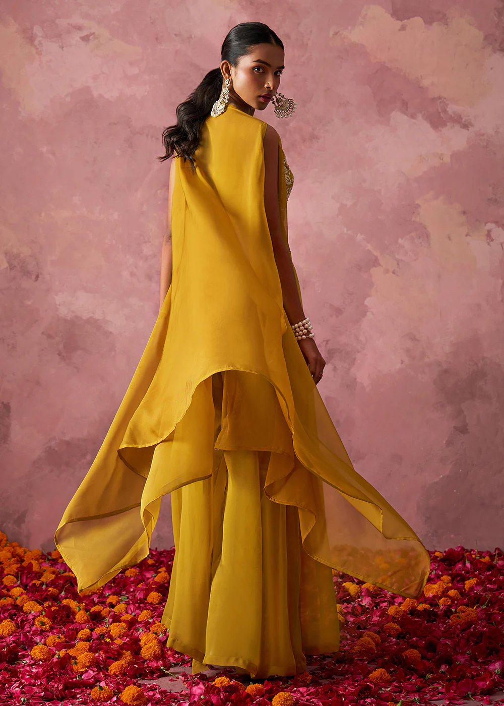 Yellow Indo Western Style Party Wear Sharara Suit - Image 3